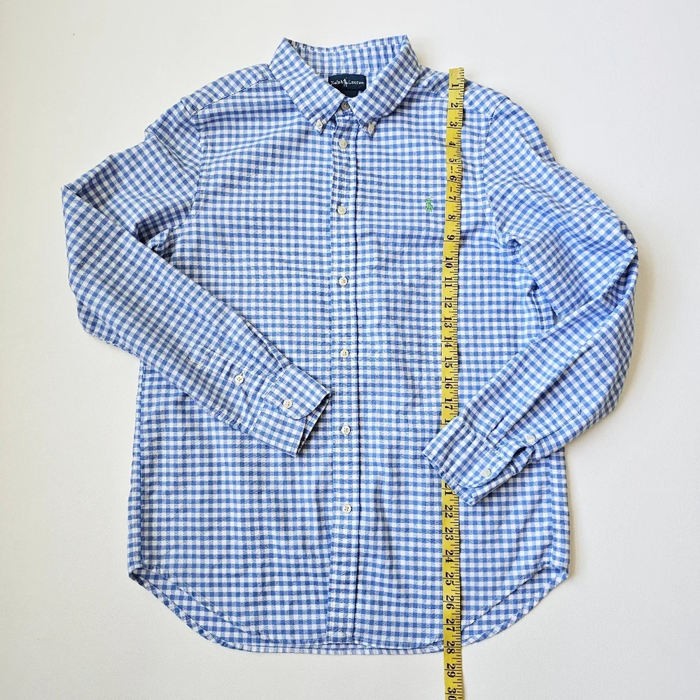Ralph Lauren Preppy 100% Cotton Blue Gingham Button-Down Shirt, Boys XL (18–20)